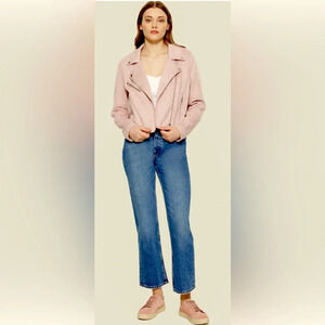 Warehouse One moto jacket women 3X blush pink peach faux suede  zip up